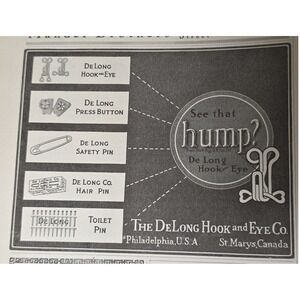 De Long Hook and Eye Safety Pins Press Buttons Hair Pins 1916 Advertising